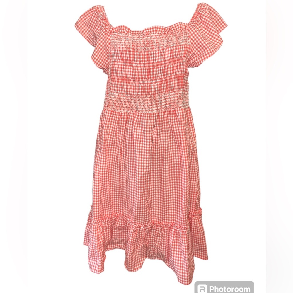NWT Terra & Sky Tiered Smocked Top Gingham Checkered Red & White Midi Dress